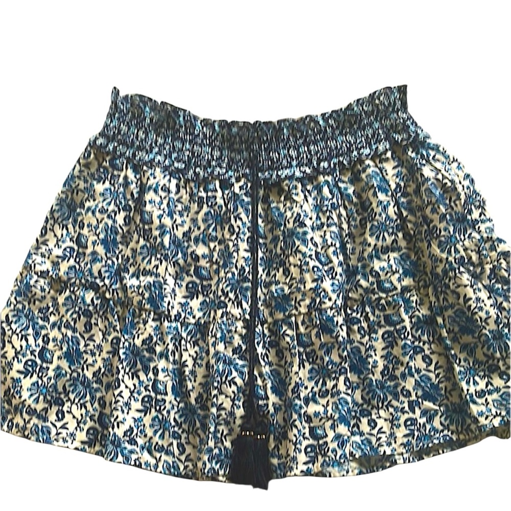 ZARA blue floral stretchy mini skirt (size L)